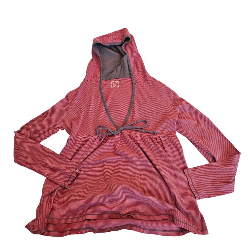 Old Navy Hooded Empire Waist Tie Front Long Sleeve Top Pink Gray Striped XL
